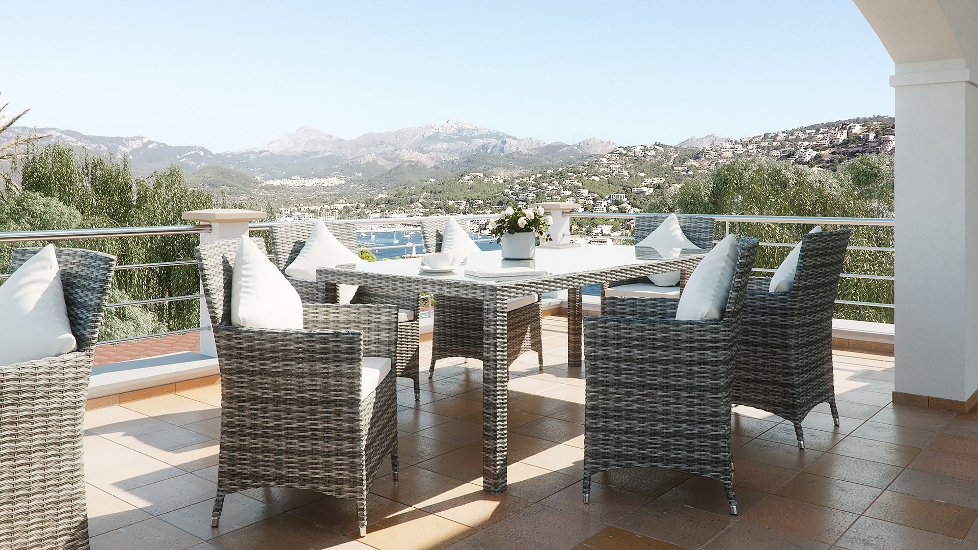 Outdoor dining sets clearance with sunbrella cushions
