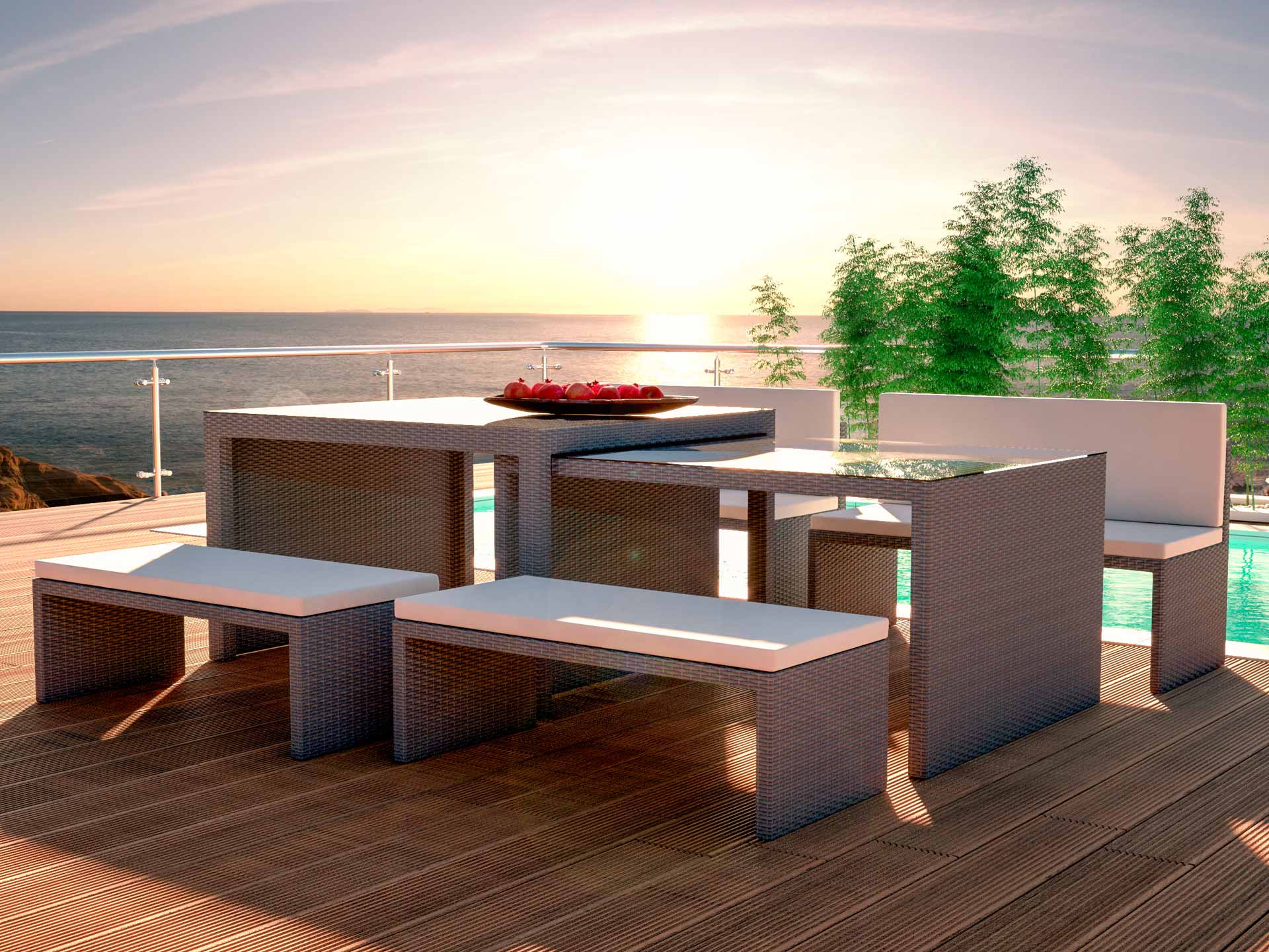 Rattan Bench Set Flamax