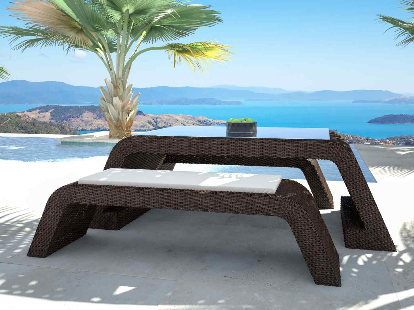 Rattan Bench Set Flavia