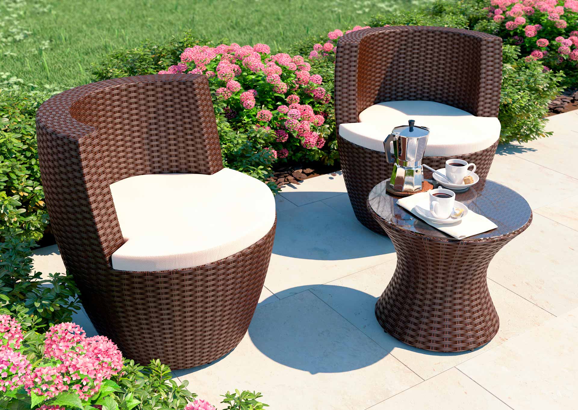 artelia 3 piece stackable rattan garden furnitue set ticino